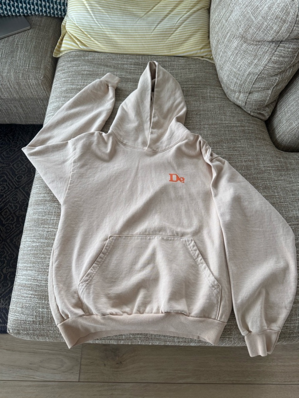 Men's DeGods Cream Crewneck Hoodie with Orange Chest Logo